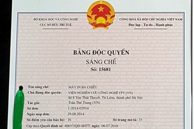 FPT được cấp 5 bằng sáng chế độc quyền phần cứng về máy in 3D